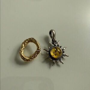 Sunburst Amber Pendant and Textured Gold Vermeil necklace pendants both- $15